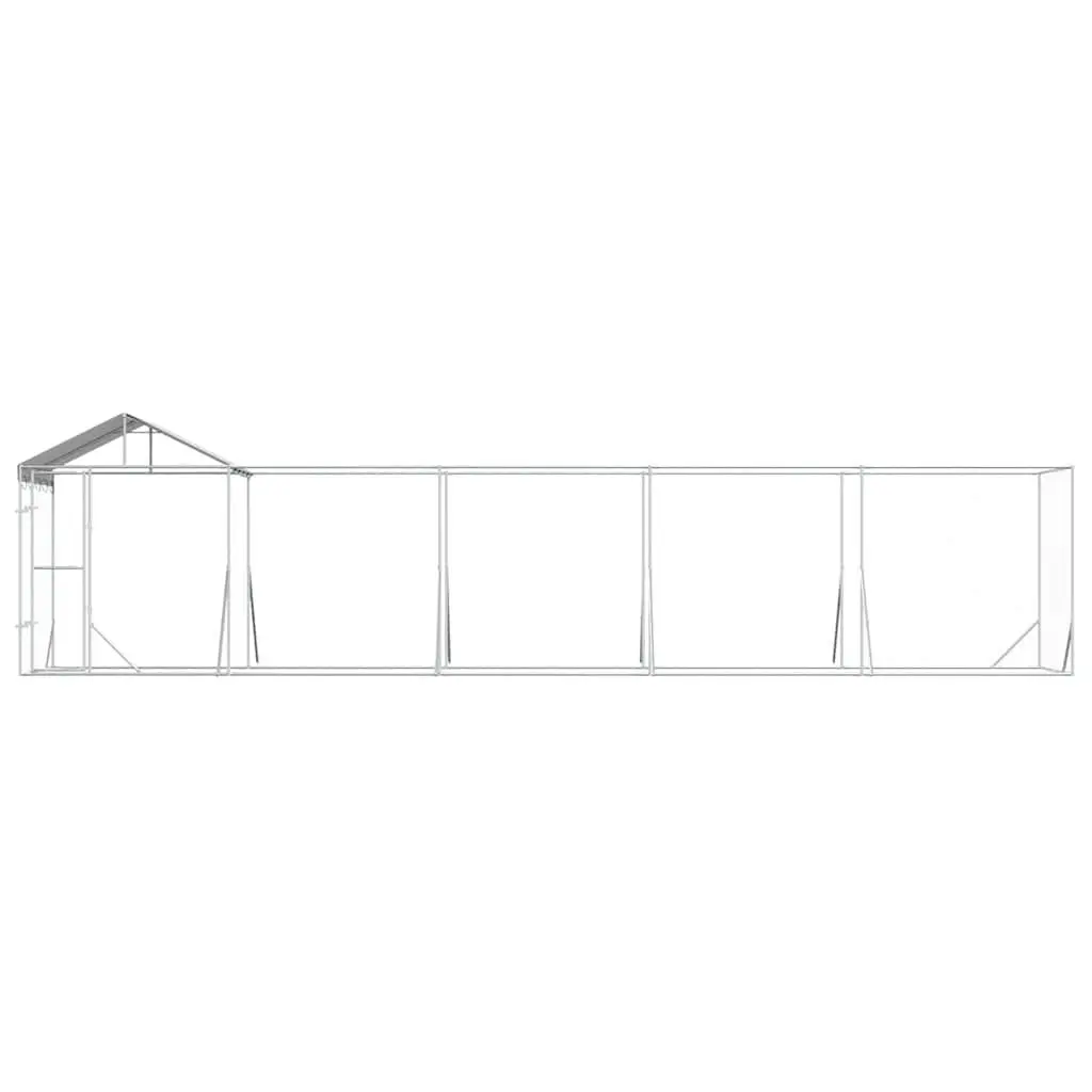 Outdoor Dog Kennel Silver 10x2x2.5m Galvanised Steel Enclosure with Roof