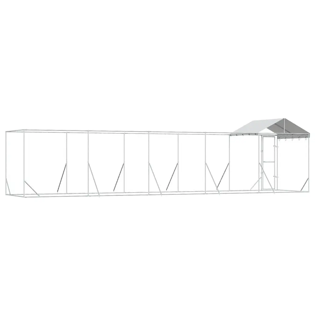 Outdoor Dog Kennel Silver 10x2x2.5m Galvanised Steel Enclosure with Roof