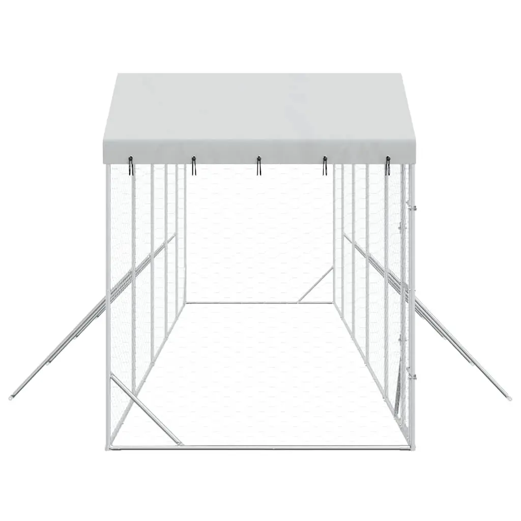 Outdoor Dog Kennel Silver 10x2x2.5m Galvanised Steel Enclosure with Roof