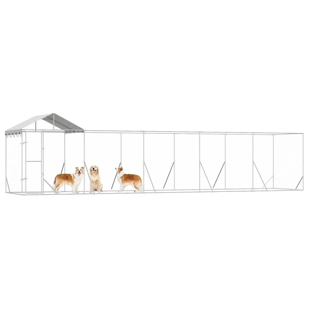 Outdoor Dog Kennel Silver 10x2x2.5m Galvanised Steel Enclosure with Roof