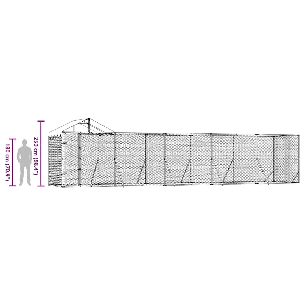 Outdoor Dog Kennel Silver 10x2x2.5m Galvanised Steel Enclosure with Roof