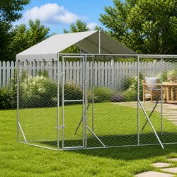 Outdoor Dog Kennel with Roof Silver 14x2x2.5m Galvanised Steel Enclosure Run