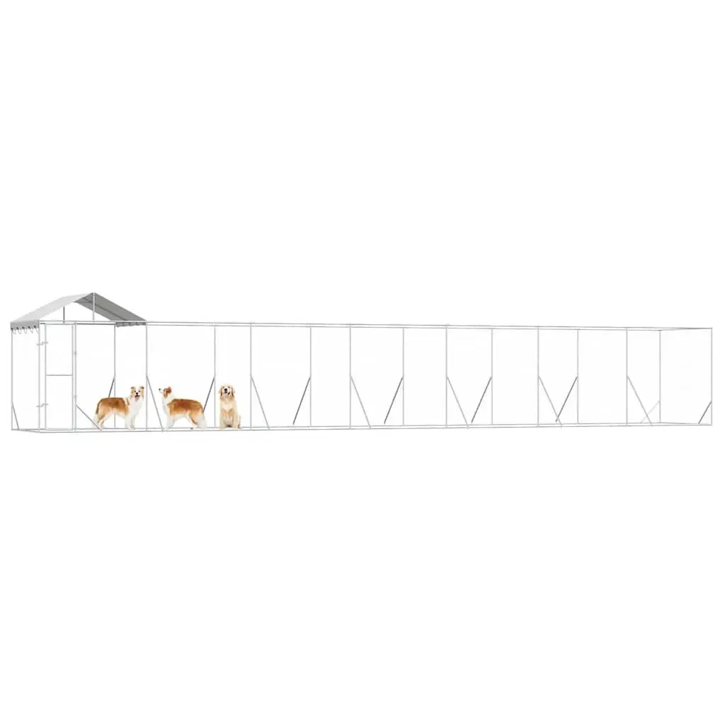 Outdoor Dog Kennel Silver 14x2x2.5m Galvanised Steel Enclosure with Roof