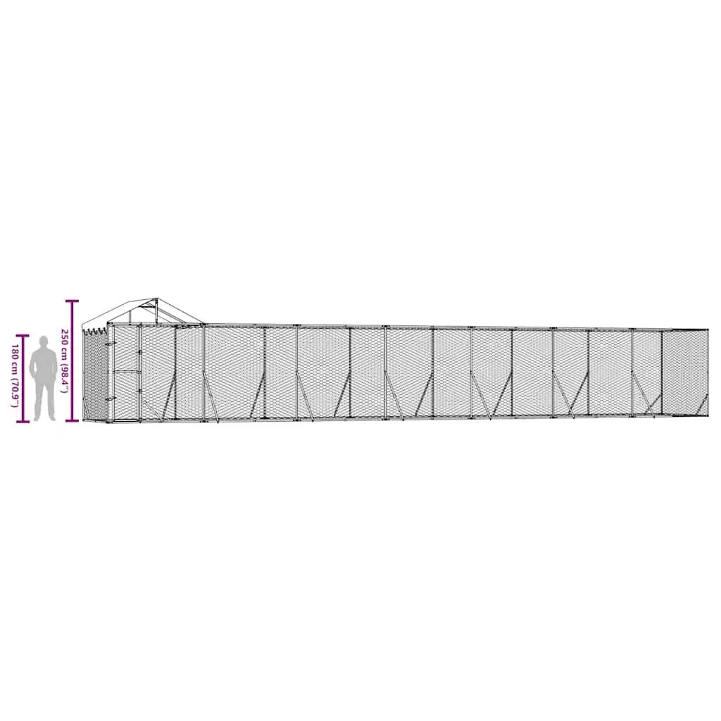 Outdoor Dog Kennel Silver 14x2x2.5m Galvanised Steel Enclosure with Roof