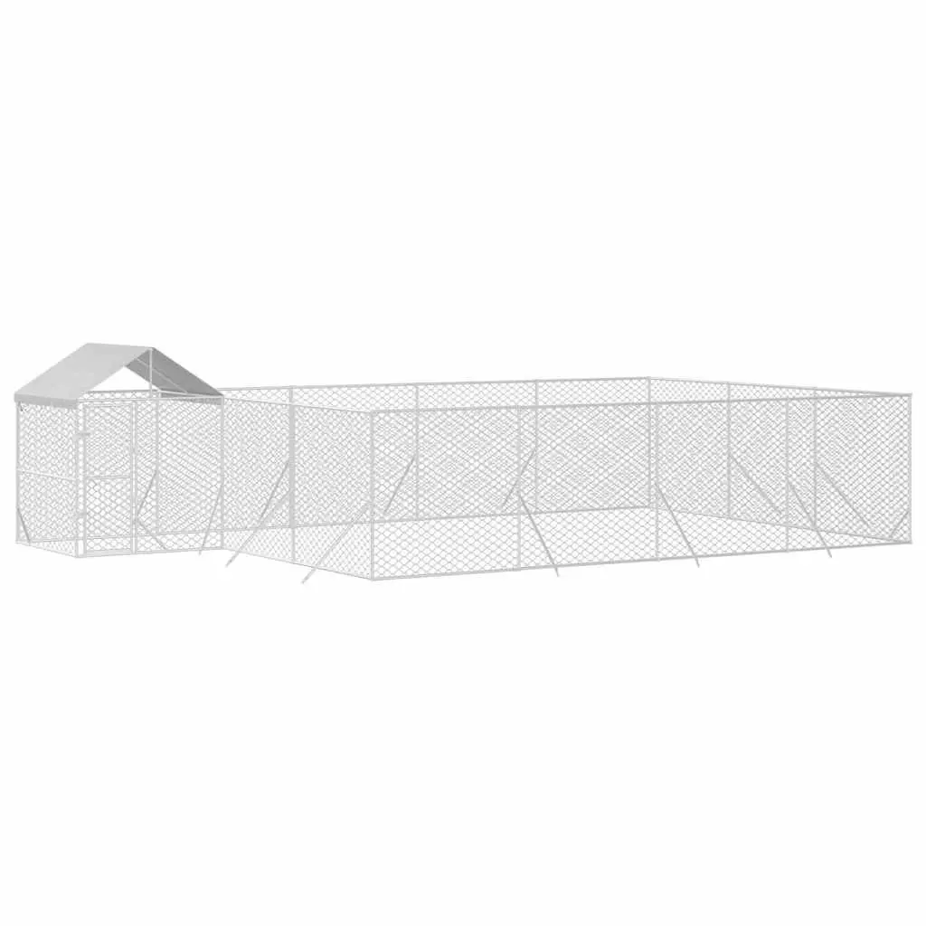 Dog Kennel Silver Galvanised Steel Outdoor Run Enclosure with Roof
