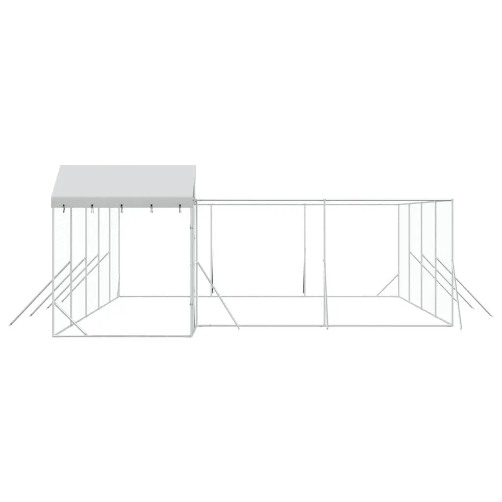 Dog Kennel Silver Galvanised Steel Outdoor Run Enclosure with Roof