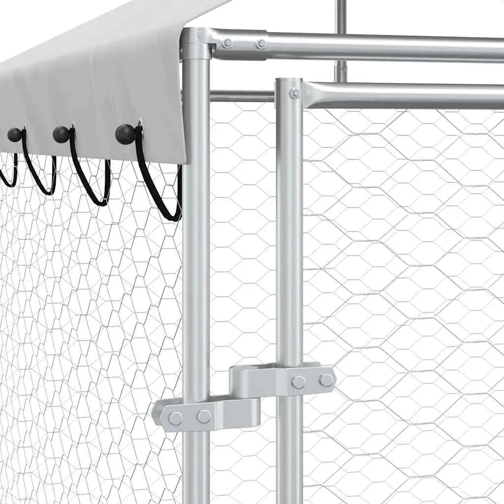 Dog Kennel Silver Galvanised Steel Outdoor Run Enclosure with Roof