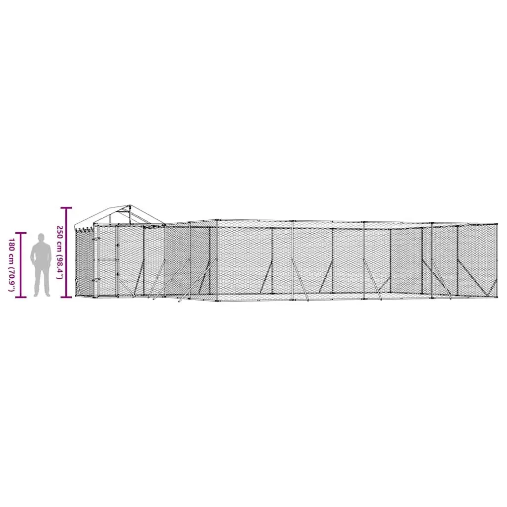 Dog Kennel Silver Galvanised Steel Outdoor Run Enclosure with Roof