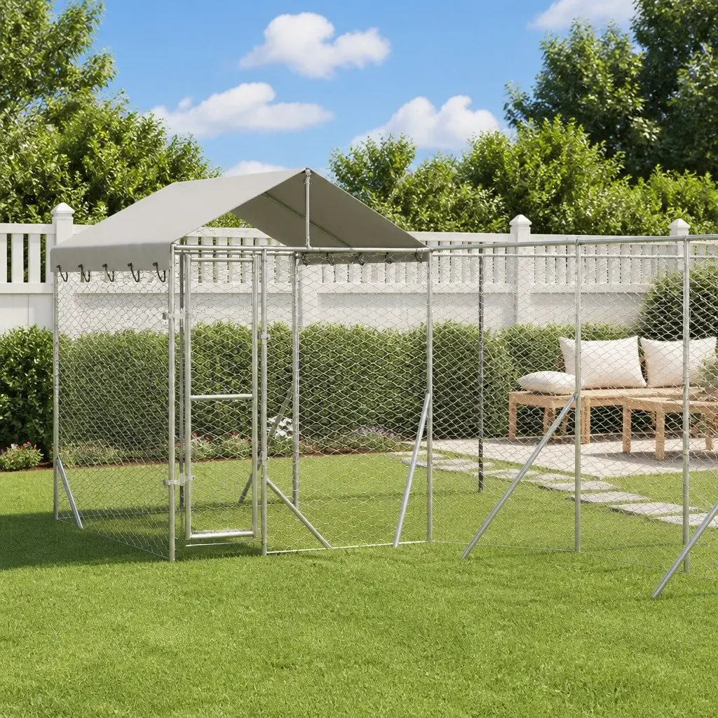 Dog Kennel Silver 10x8x2.5m Galvanised Steel Enclosure with Roof