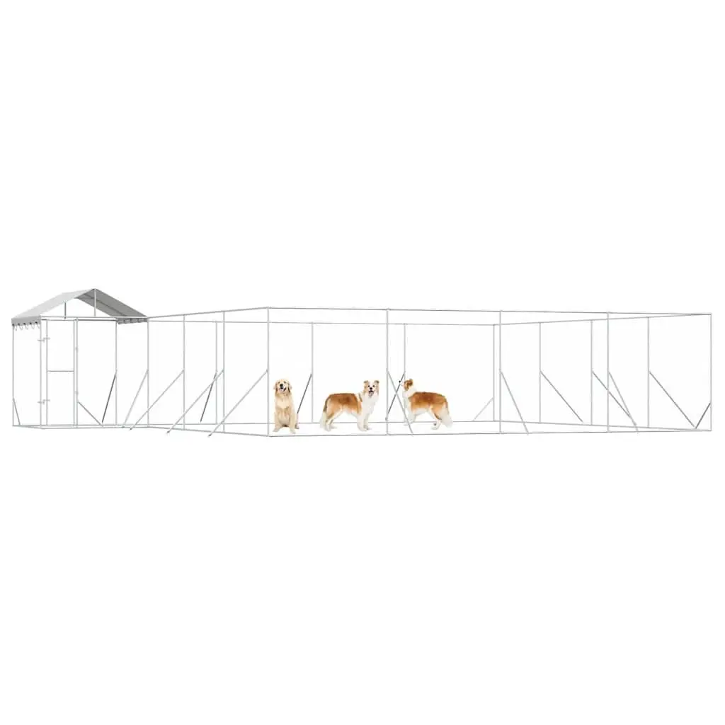 Dog Kennel Silver 10x8x2.5m Galvanised Steel Enclosure with Roof