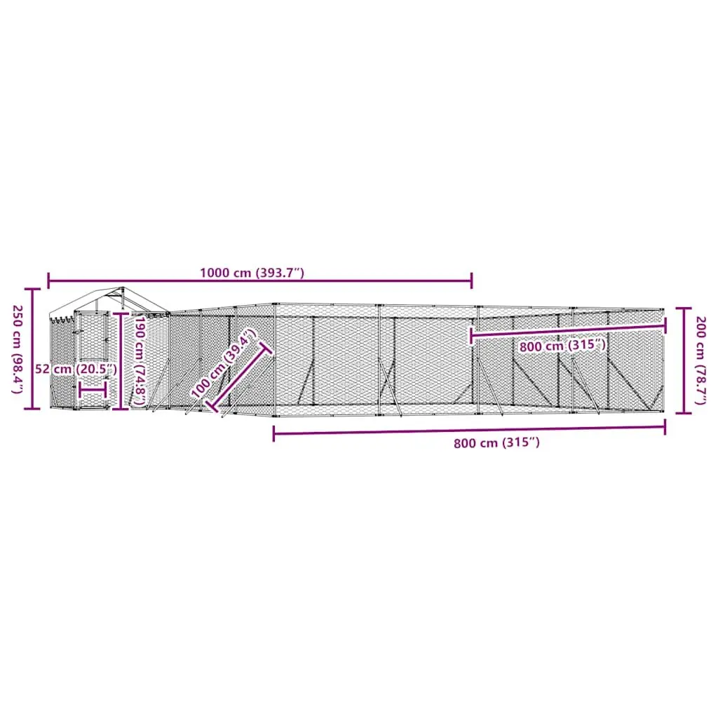Dog Kennel Silver 10x8x2.5m Galvanised Steel Enclosure with Roof