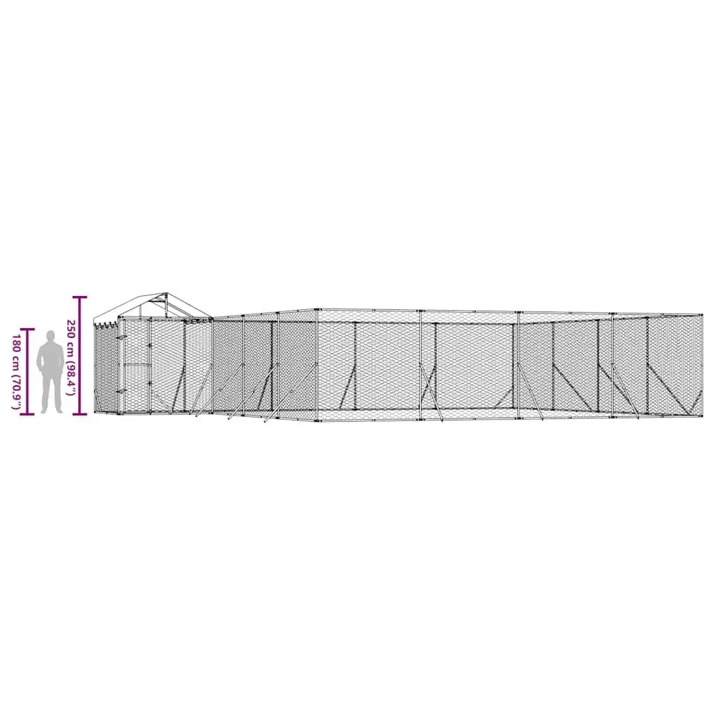 Dog Kennel Silver 10x8x2.5m Galvanised Steel Enclosure with Roof