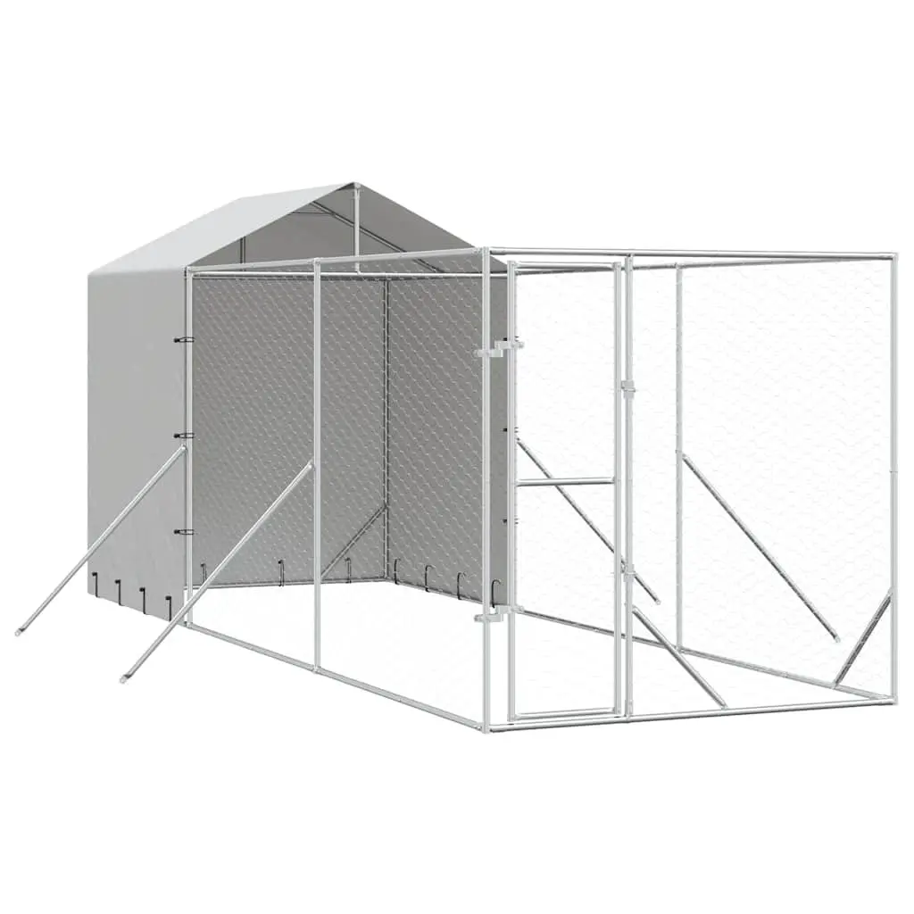 Outdoor Dog Kennel Silver 2x6x2.5m Galvanised Steel Cage Run Enclosure with Roof