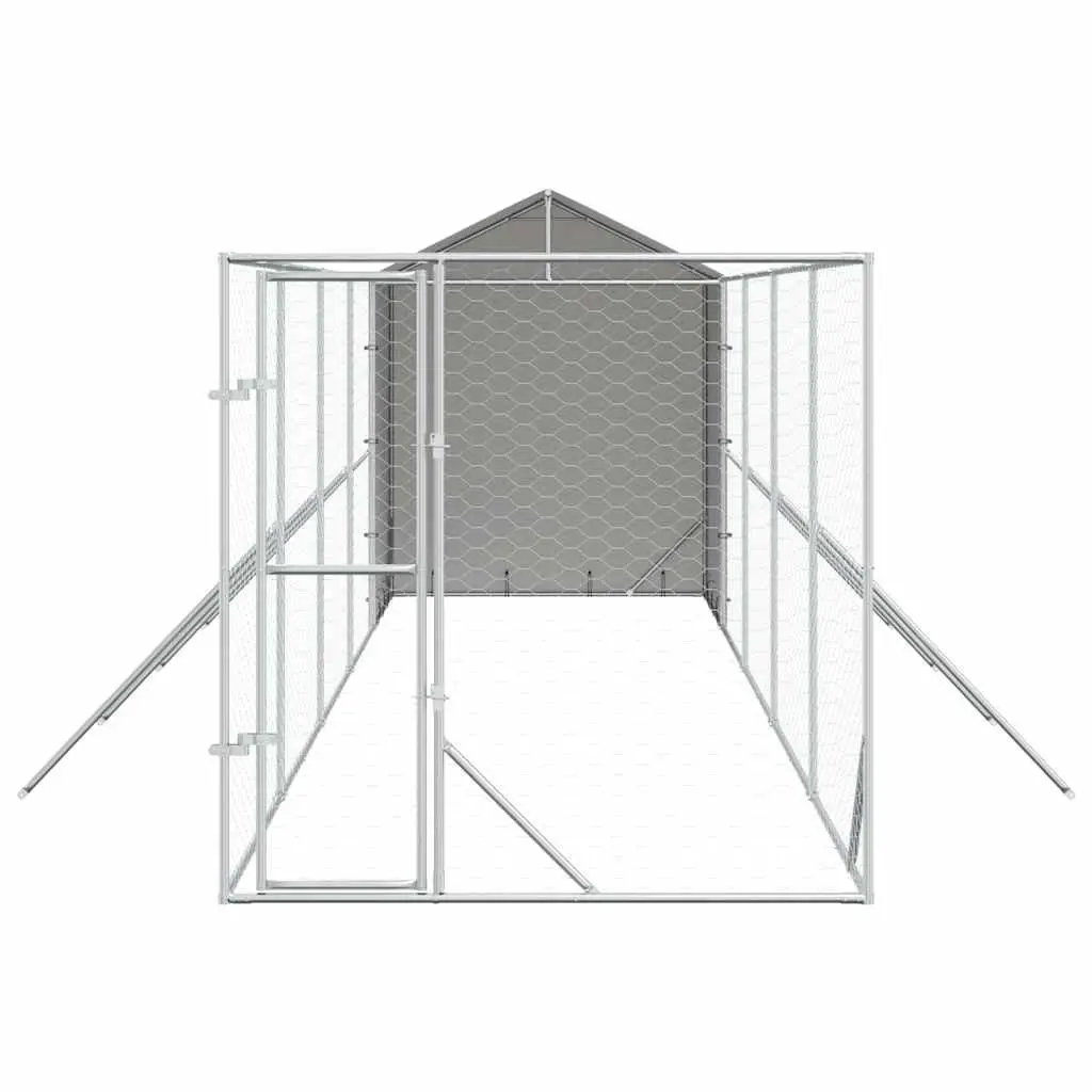 Outdoor Dog Kennel Silver Large Sturdy Galvanised Steel Weather Resistant Roof
