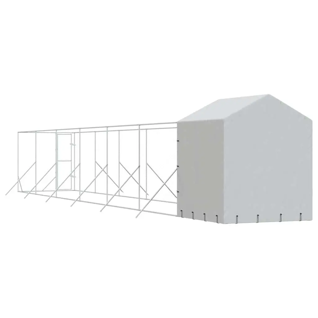 Dog Kennel Silver Galvanised Steel Spacious Run Enclosure with Roof