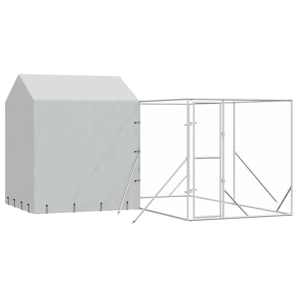 Outdoor Dog Kennel Silver 4x4x2.5m Heavy-duty Galvanised Steel Roofed Enclosure