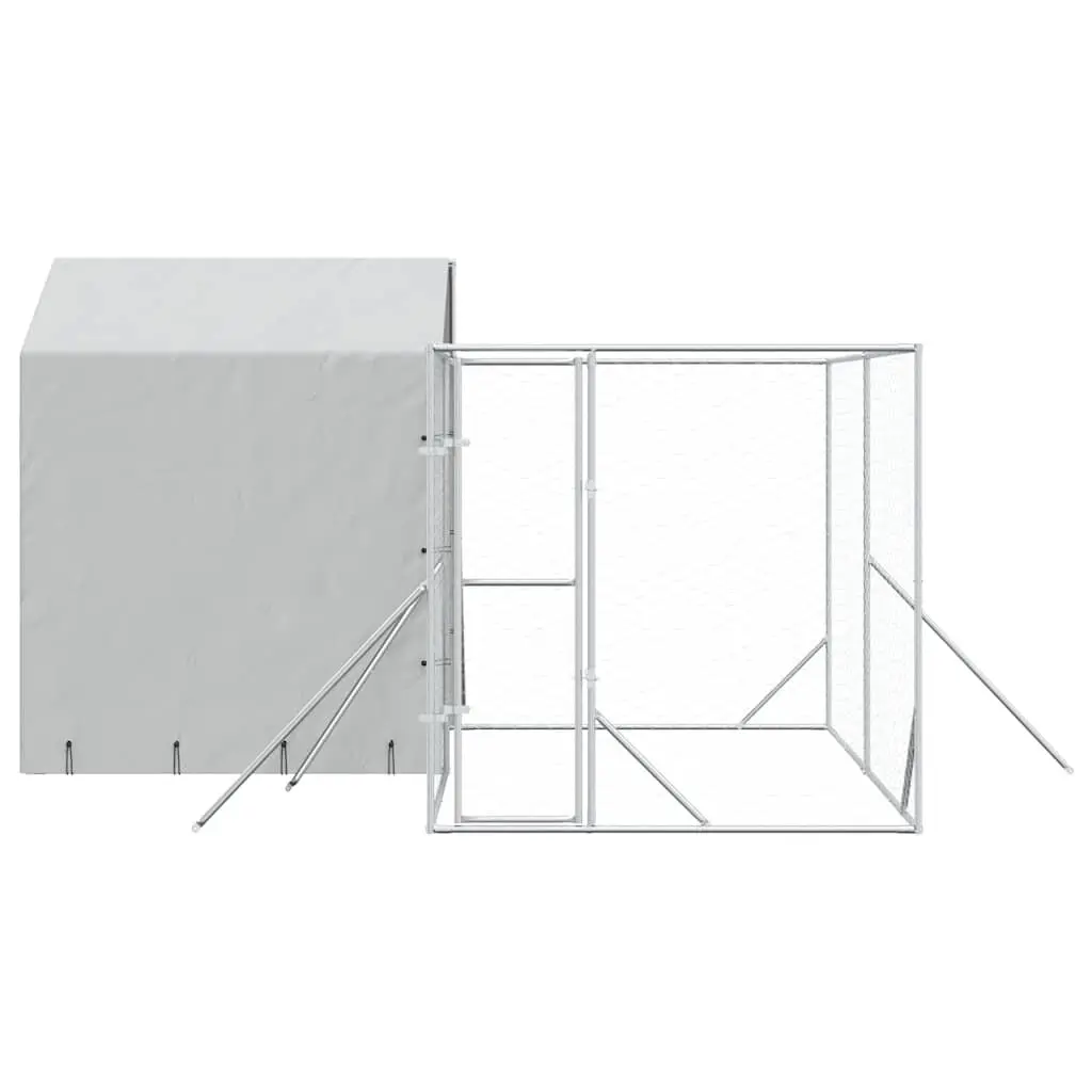 Outdoor Dog Kennel Silver 4x4x2.5m Heavy-duty Galvanised Steel Roofed Enclosure