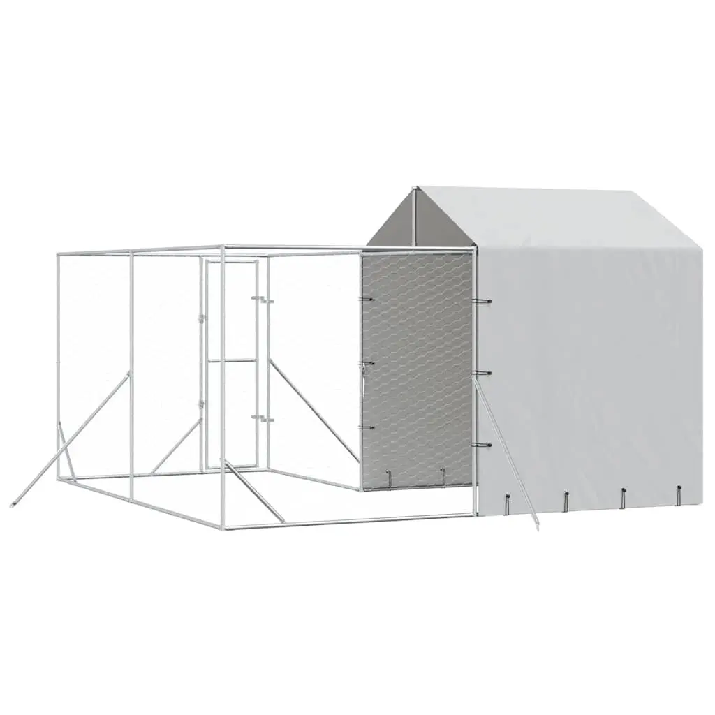Outdoor Dog Kennel Silver 4x4x2.5m Heavy-duty Galvanised Steel Roofed Enclosure