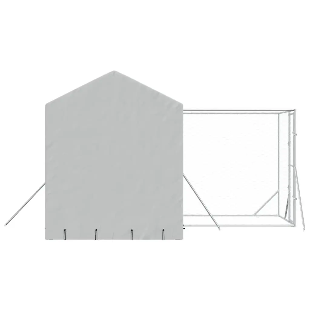 Outdoor Dog Kennel Silver 4x4x2.5m Heavy-duty Galvanised Steel Roofed Enclosure