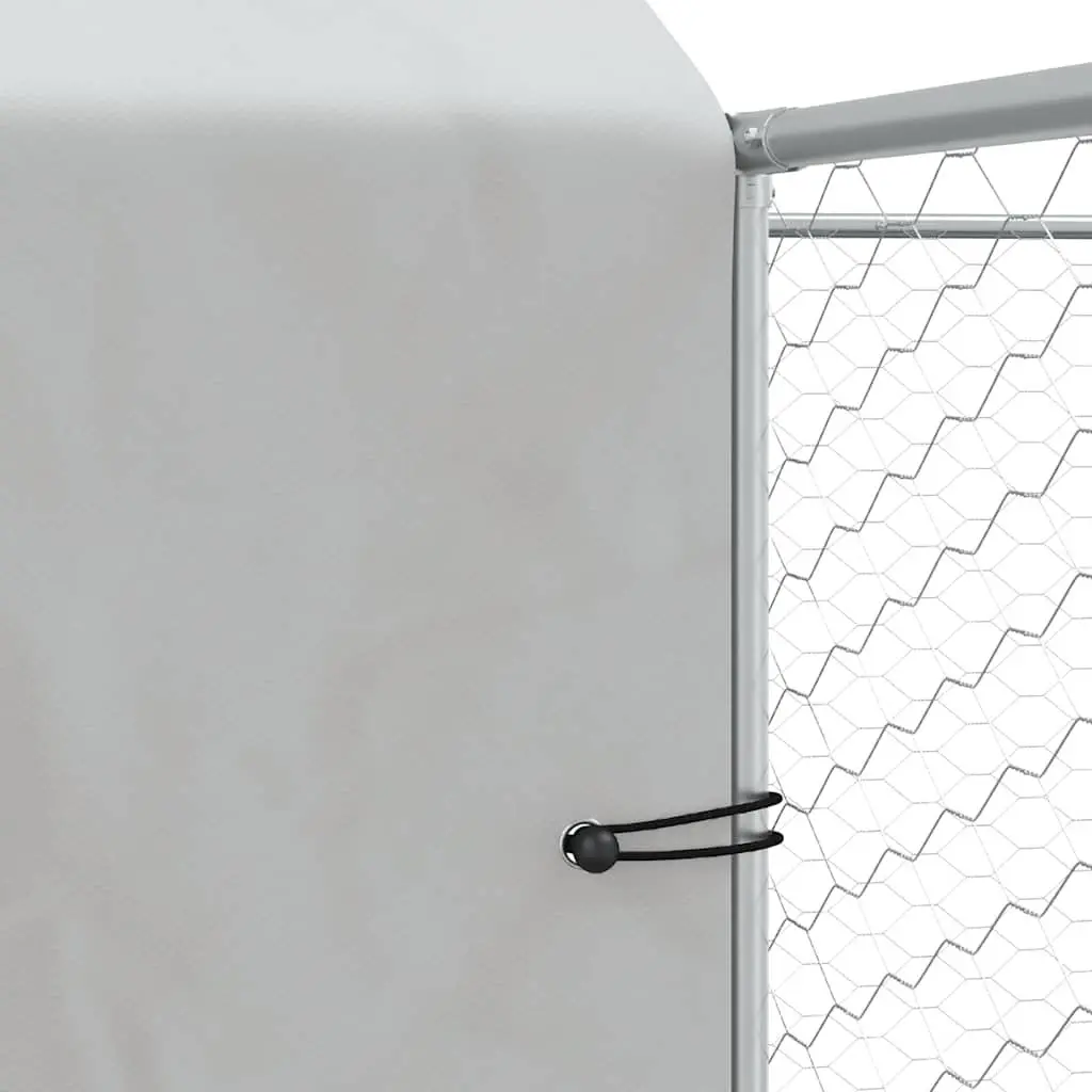 Outdoor Dog Kennel Silver 4x4x2.5m Heavy-duty Galvanised Steel Roofed Enclosure