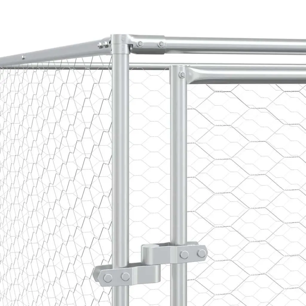 Outdoor Dog Kennel Silver 4x4x2.5m Heavy-duty Galvanised Steel Roofed Enclosure