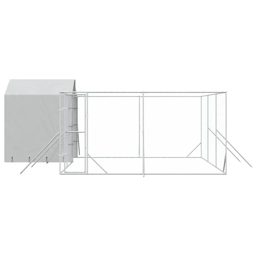 Outdoor Dog Kennel Silver 6x6x2.5m Galvanised Steel Enclosure with Roof