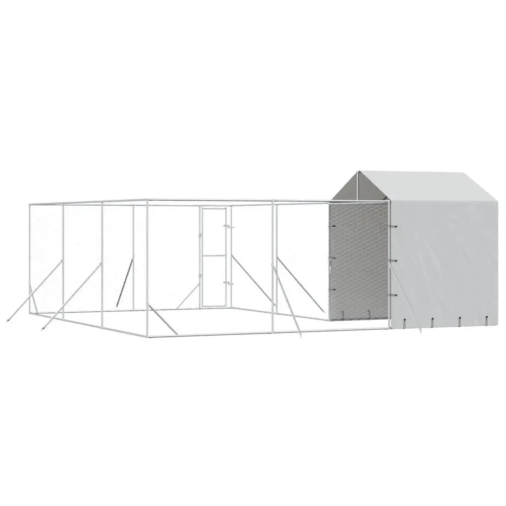 Outdoor Dog Kennel Silver 6x6x2.5m Galvanised Steel Enclosure with Roof