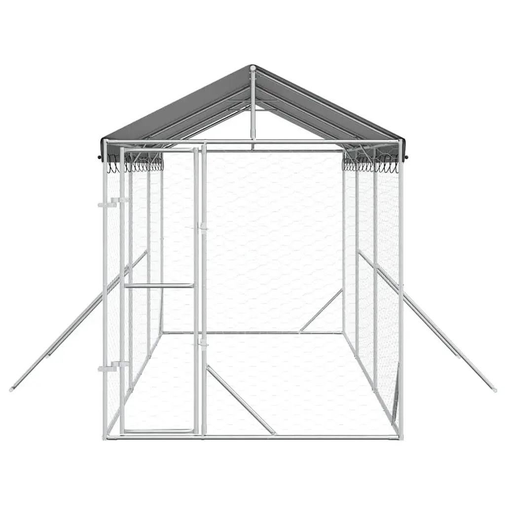 Dog Kennel Silver 2x6x2.5m Galvanised Steel Outdoor Enclosure with Roof