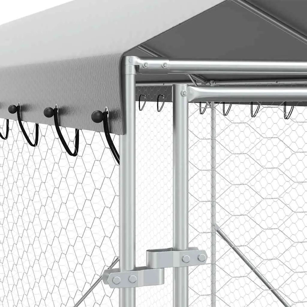 Dog Kennel Silver 2x6x2.5m Galvanised Steel Outdoor Enclosure with Roof
