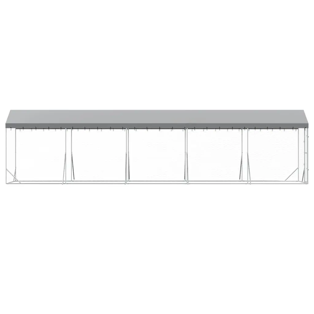 Outdoor Dog Kennel Silver Galvanised Steel Enclosure Spacious Run with Roof