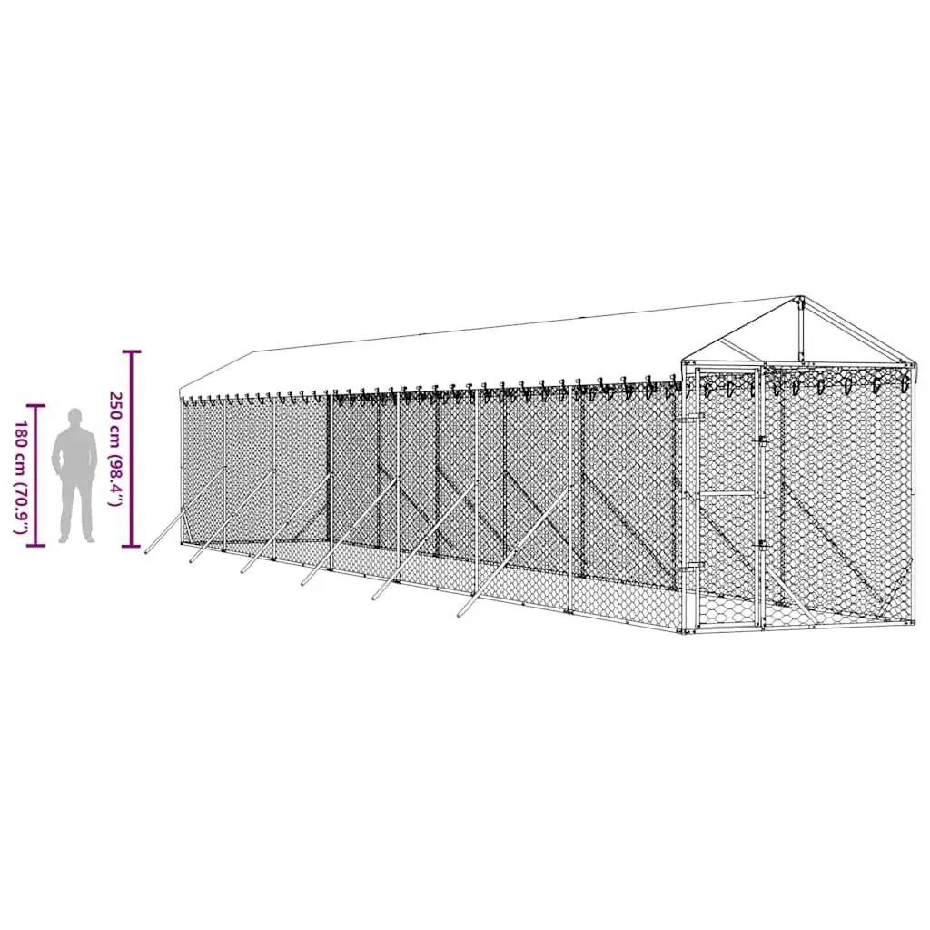 Dog Kennel Silver Large Outdoor Galvanised Steel with Roof Heavy-Duty Construction