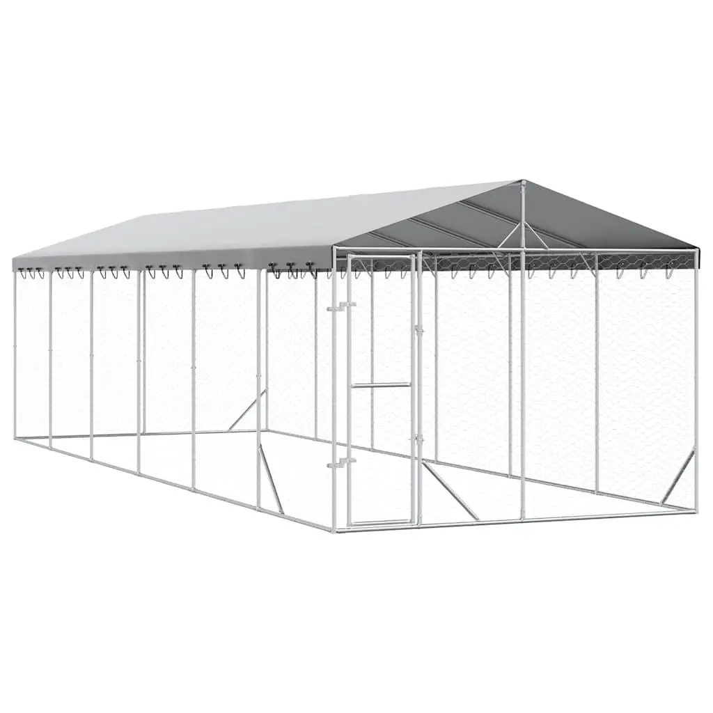 Dog Kennel Silver 3x9x2.5m Galvanised Steel Enclosure with Roof
