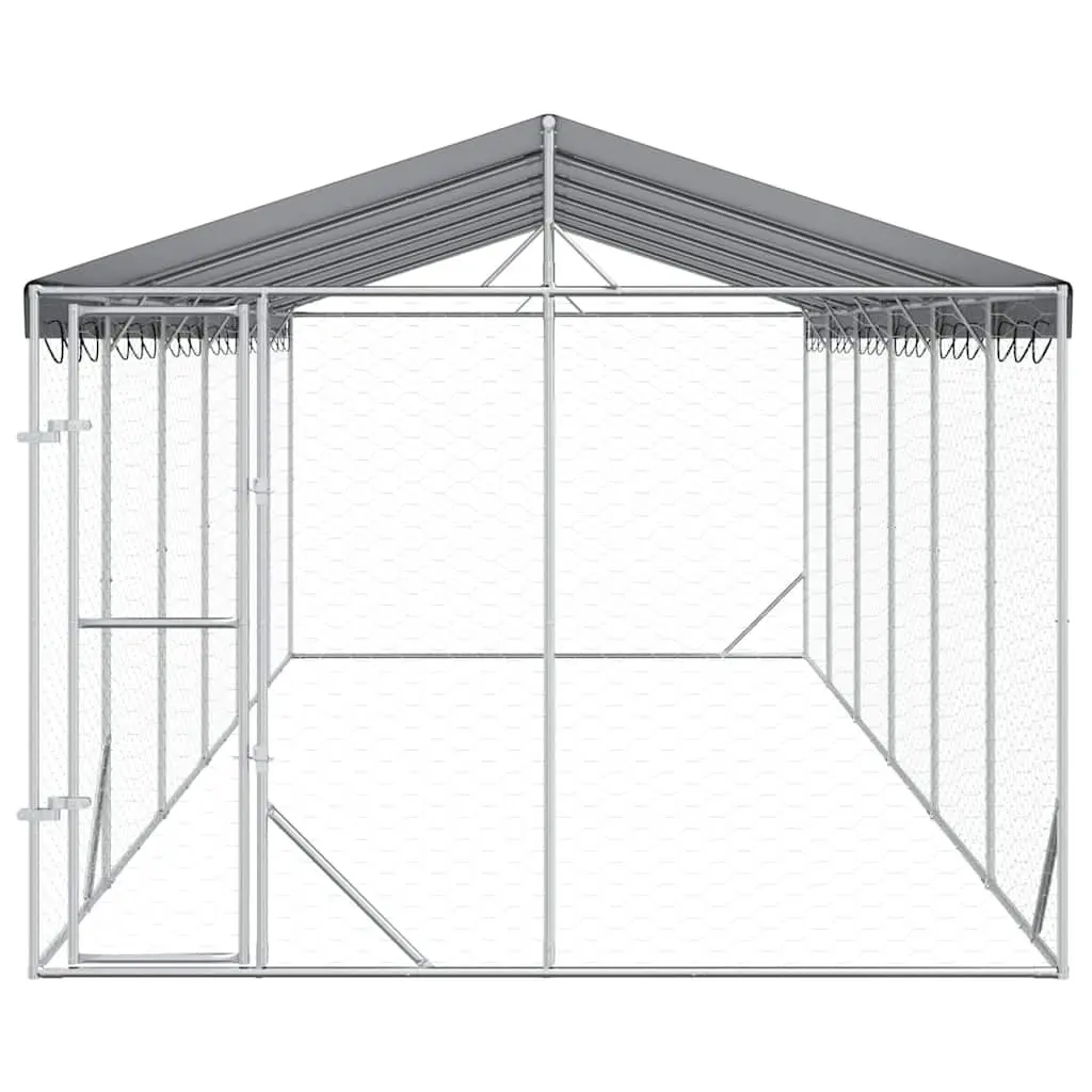 Dog Kennel Silver 3x9x2.5m Galvanised Steel Enclosure with Roof