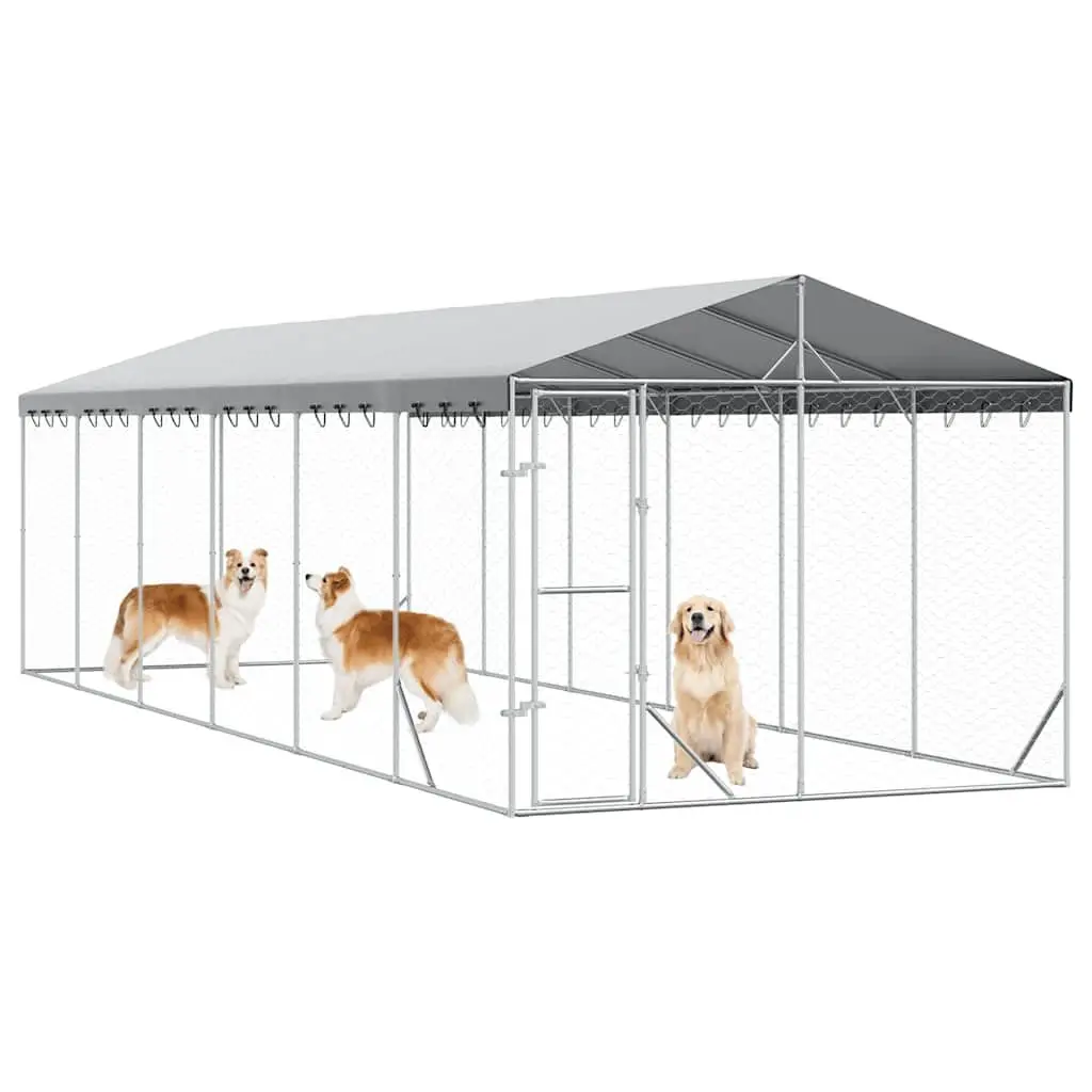Dog Kennel Silver 3x9x2.5m Galvanised Steel Enclosure with Roof