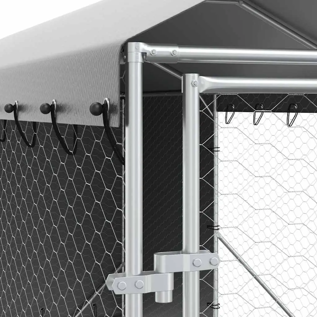 Outdoor Dog Kennel Silver 2x6x2.5 m Galvanised Steel Enclosure with Roof