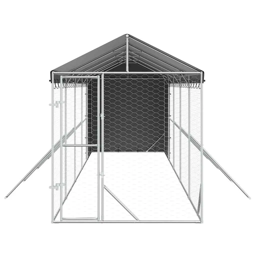 Dog Kennel Silver 2x10x2.5m Galvanised Steel Enclosure with Roof