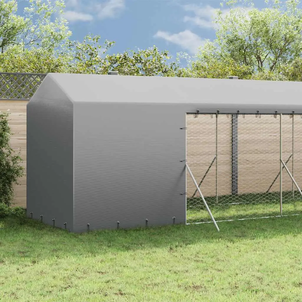 Outdoor Dog Kennel Silver 2x14x2.5 m Galvanised Steel Enclosure with Roof