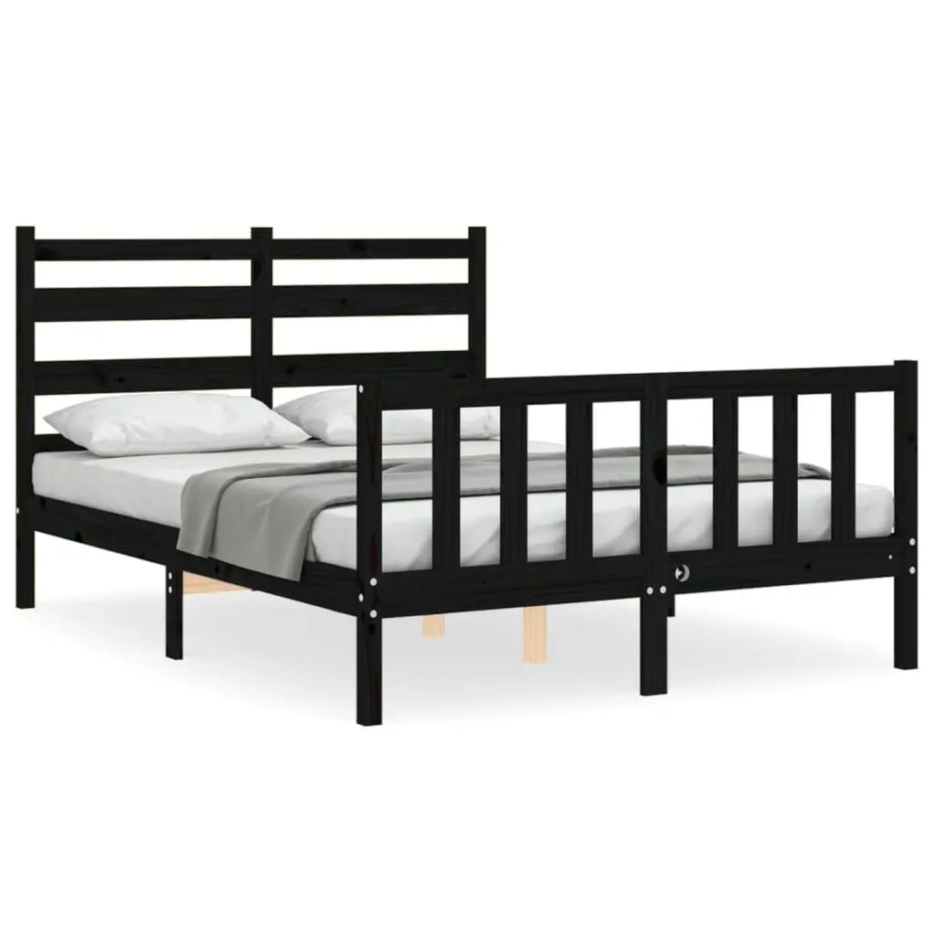 Bed Frame Black 135x190 cm Solid Pine Wood Plywood Slats
