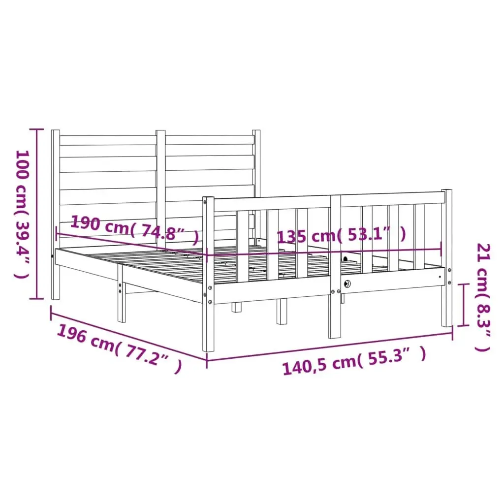 Bed Frame Black 135x190 cm Solid Pine Wood Plywood Slats