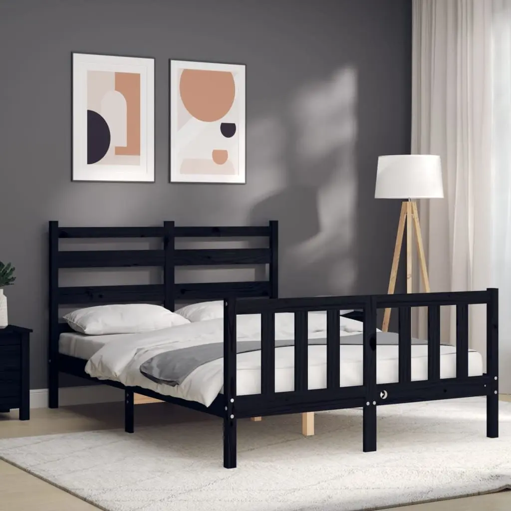 Bed Frame Black 135x190 cm Solid Pine Wood Plywood Slats