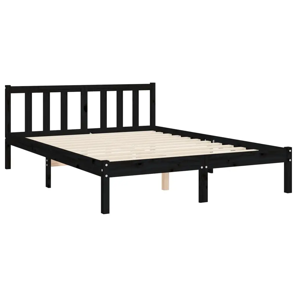 Bed Frame Black 135x190 cm Solid Pine Wood Plywood Slats