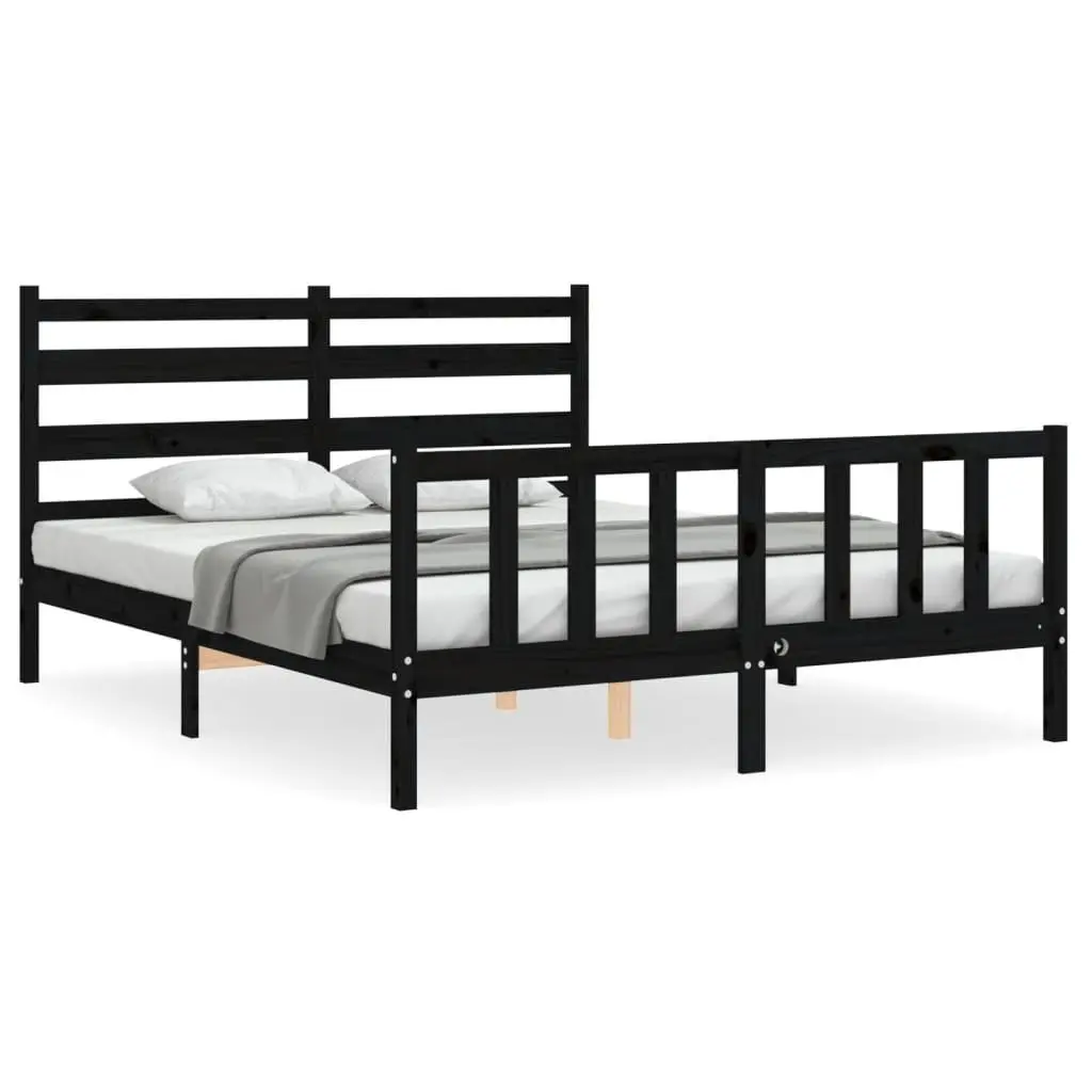 Solid Wood Pine Bed Frame Black 150x200 cm Wooden Bedroom Furniture Bedstead