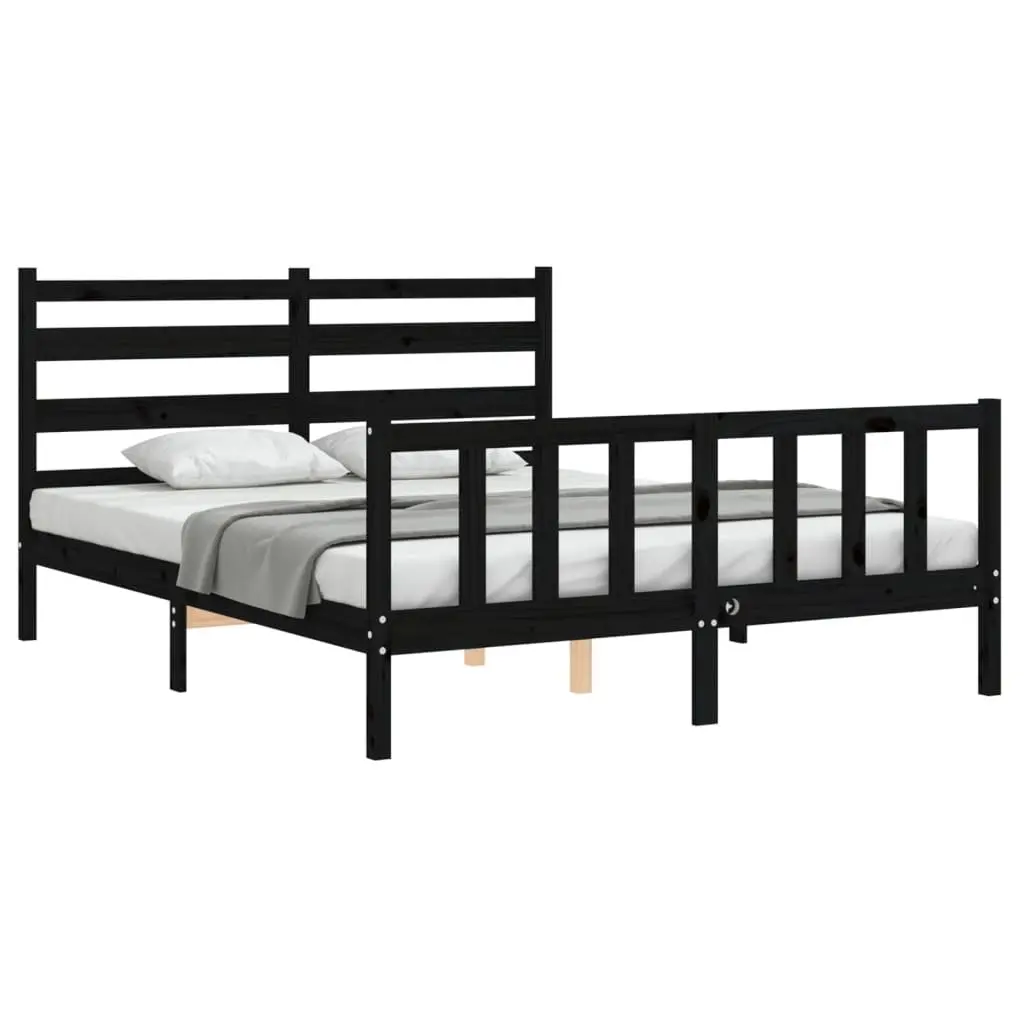 Solid Wood Pine Bed Frame Black 150x200 cm Wooden Bedroom Furniture Bedstead