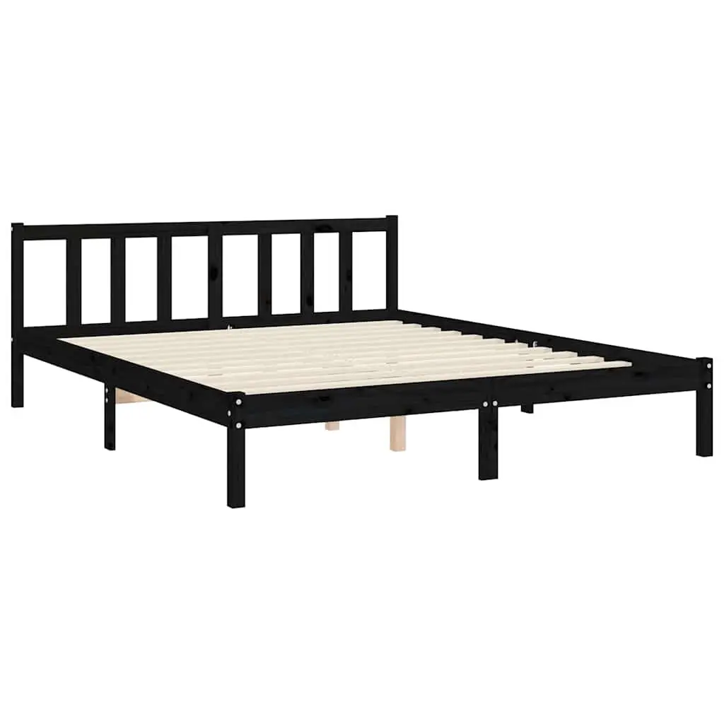 Solid Wood Pine Bed Frame Black 150x200 cm Wooden Bedroom Furniture Bedstead