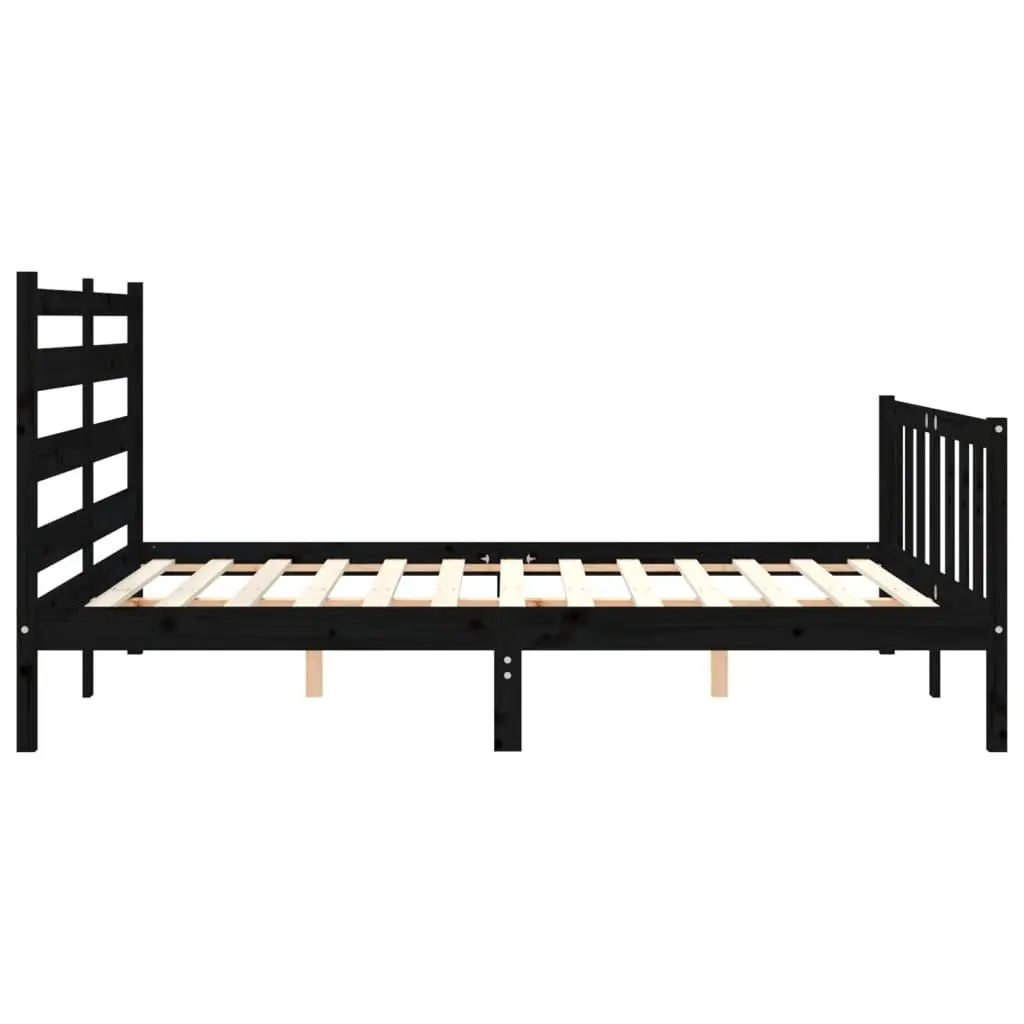 Solid Wood Pine Bed Frame Black 150x200 cm Wooden Bedroom Furniture Bedstead