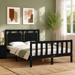 Compact and Strong Black Queen Bed Frame in Pine Wood