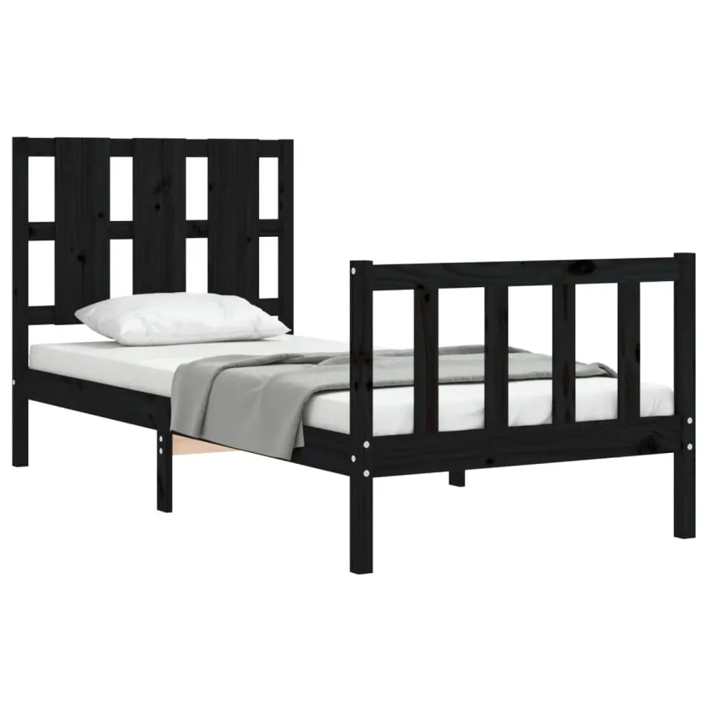 Solid Pine Wood Bed Frame Black 90x190 cm Sturdy Construction with Plywood Slats