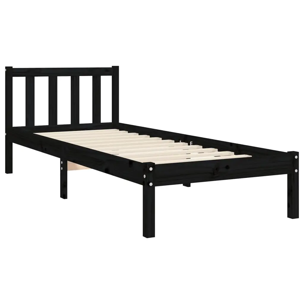 Solid Pine Wood Bed Frame Black 90x190 cm Sturdy Construction with Plywood Slats