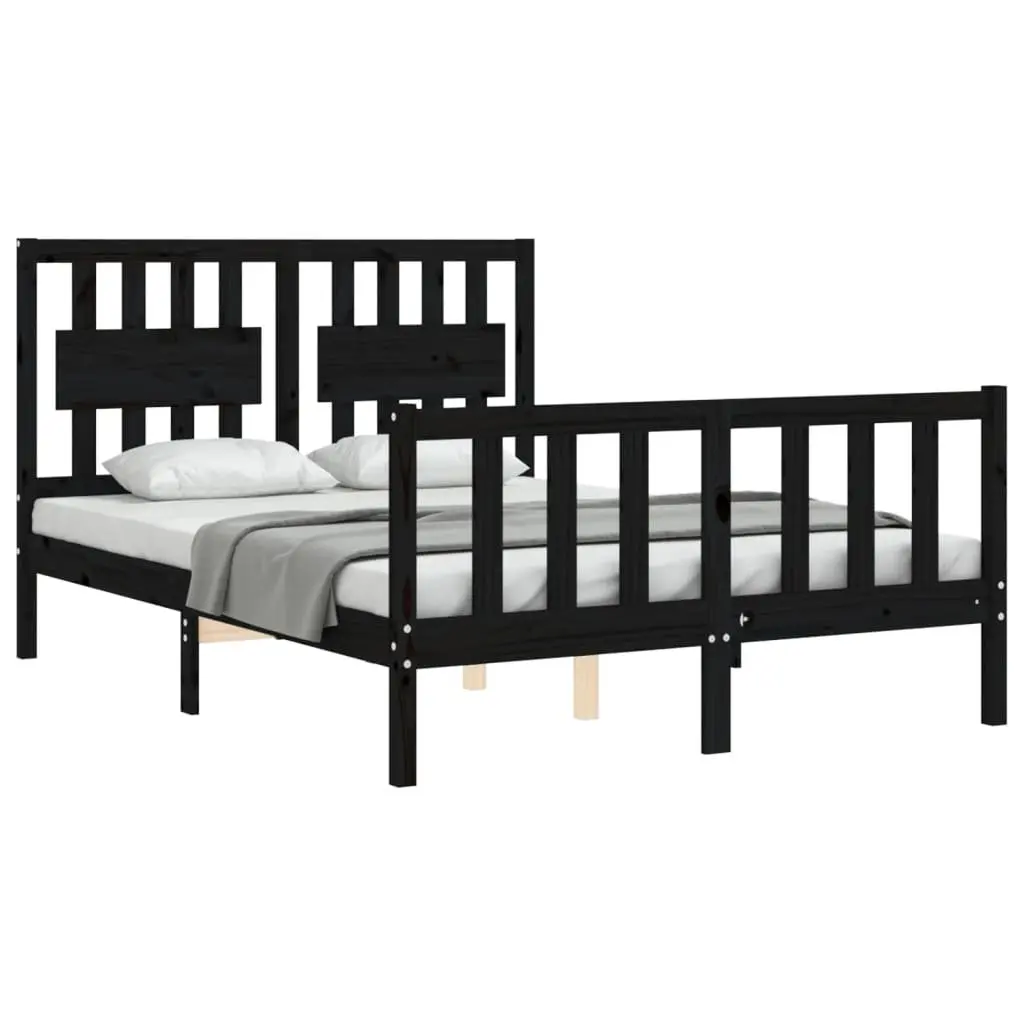 Pine Bed Frame Black 135x190cm with Headboard and Footboard Solid Wood Construction