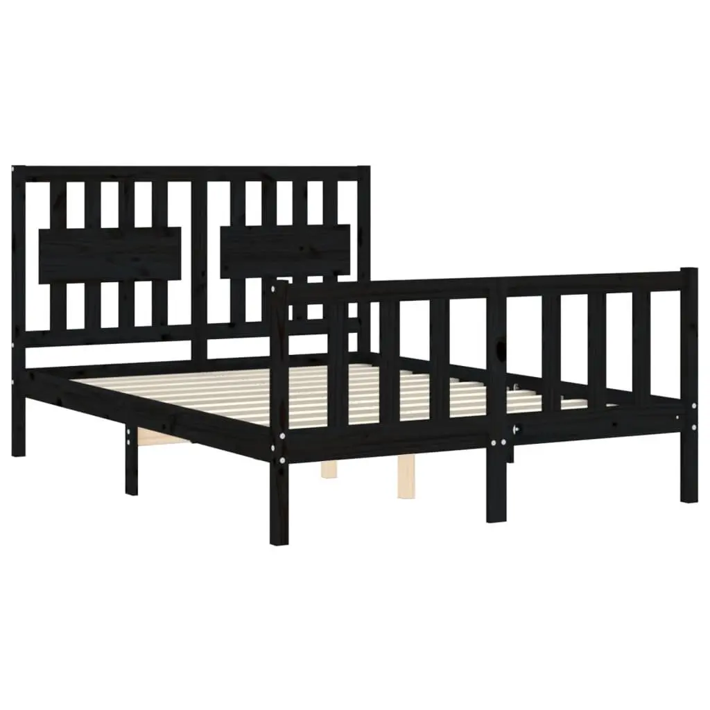 Pine Bed Frame Black 135x190cm with Headboard and Footboard Solid Wood Construction